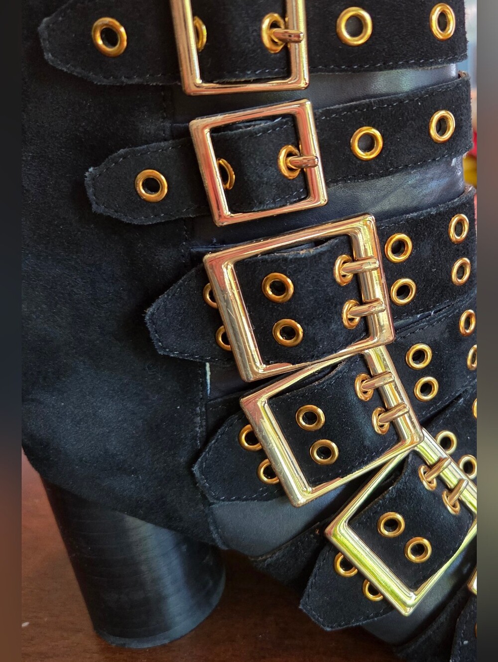& Other Stories Multi Buckle Maximalist Black Leather Ankle Boots Size 6.5 - Picture 3 of 11